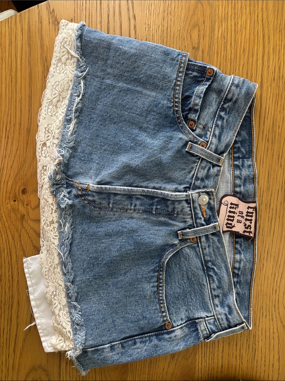 Levi's Blue Denim Lace-Trim Mini Skirt